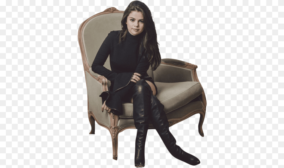 Selena Gomez Sitting Images Selena Gomez High Boots, Furniture, Chair, Adult, Female Free Png Download