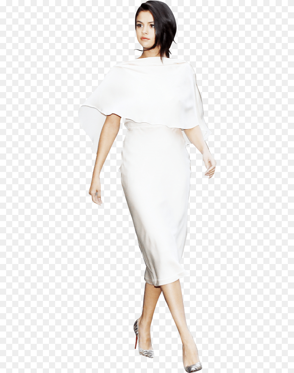 Selena Gomez White Dress Image Selena Gomez In A White Dress, Adult, Shoe, Person, High Heel Free Png