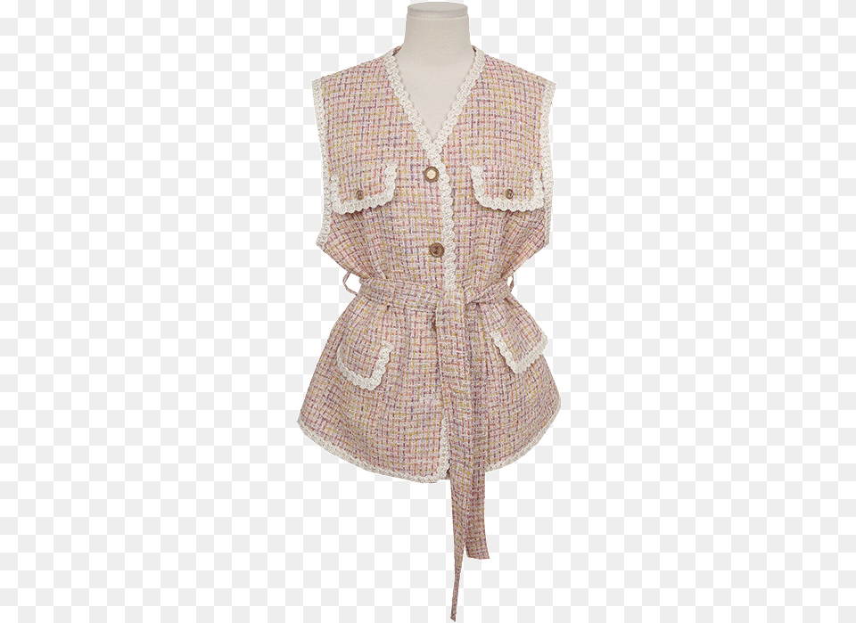 Self Tie Waist Lace Trim Tweed Vest By Stylenanda, Blouse, Clothing Png Image