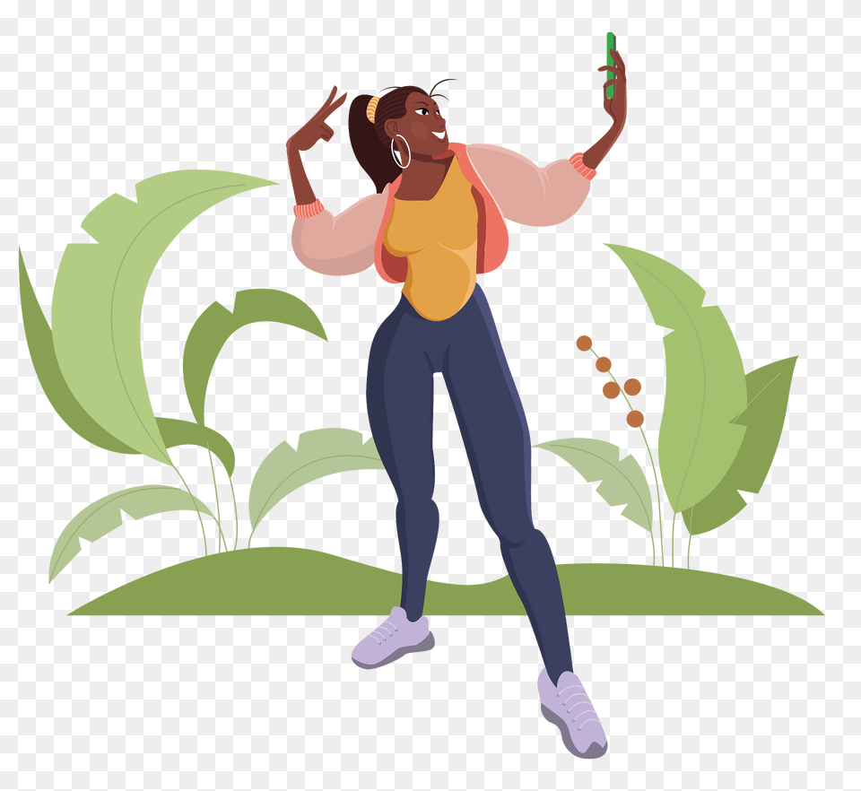 Selfie Girl Clipart, Cartoon, Person, Clothing, Footwear Png Image