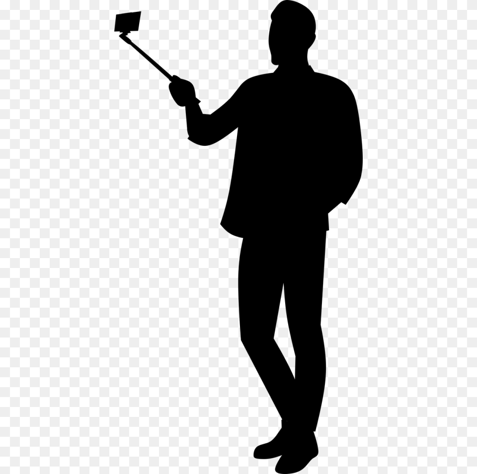 Selfie Stick Person Silhouette, Gray Png Image