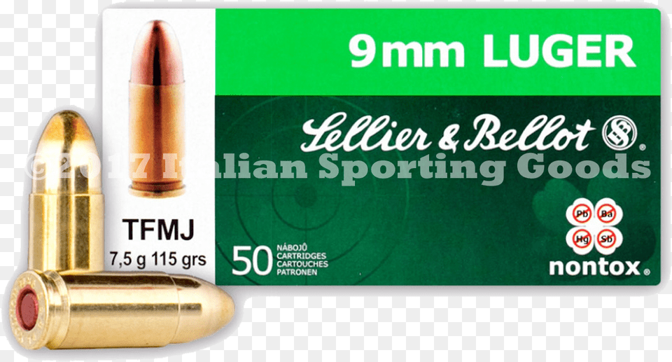Sellier Amp Bellot 9mm Luger 115 Gr Non Toxicquottitlequotsellier, Ammunition, Weapon, Bullet Free Transparent Png