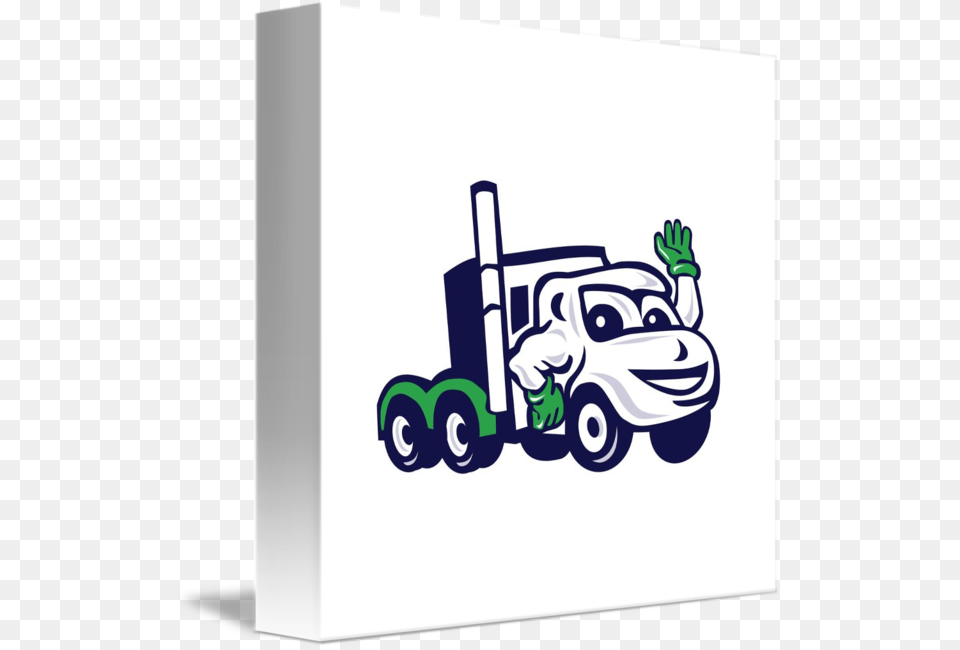 Semi Truck Rig Waving Cartoon, Machine, Wheel, Bulldozer Png Image