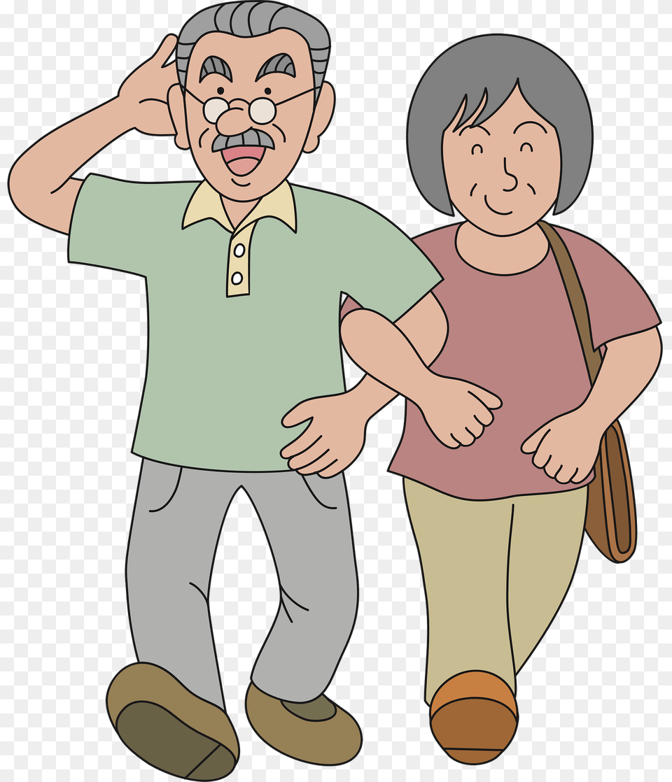 Senior Couple Walking Clipart, Baby, Person, Publication, Comics Png Image