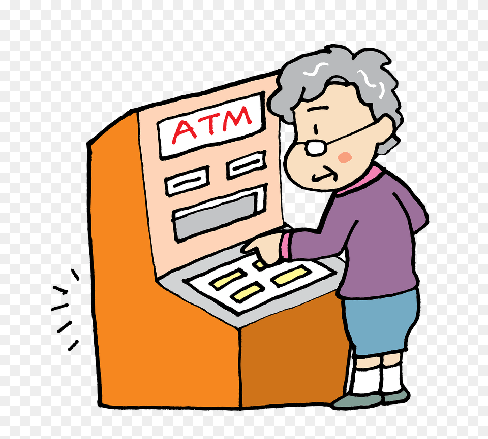 Senior Woman Is Getting Money, Machine, Baby, Person, Face Png Image