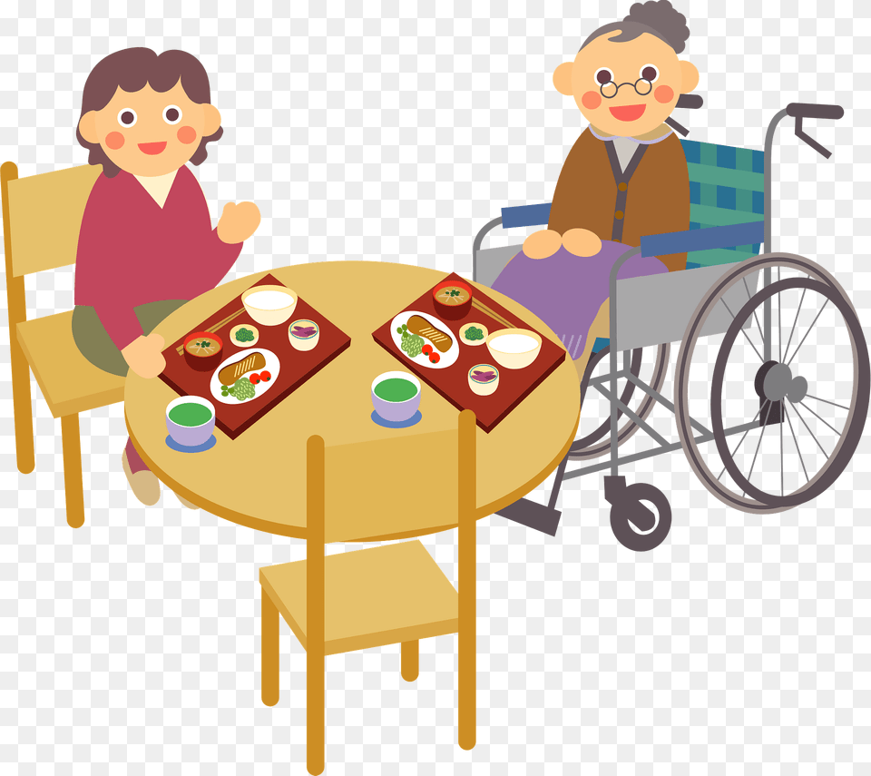 Senior Women Eating A Meal Clipart, Furniture, Table, Dining Table, Chair Png