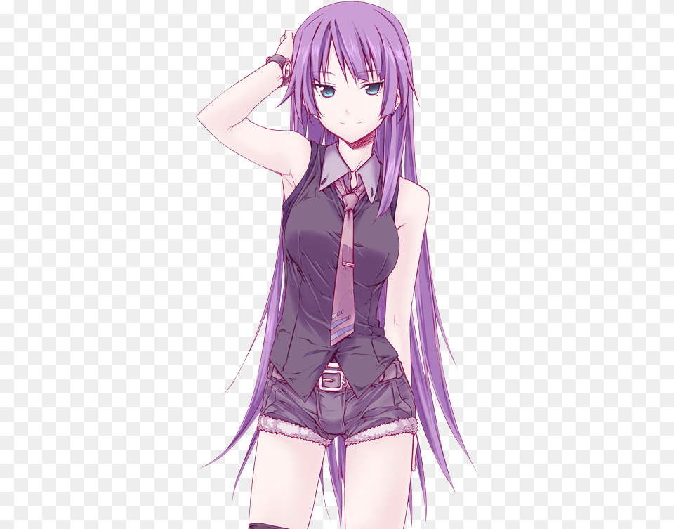 Senjougahara Hitagi Drawn By Himura Kiseki Dark Purple Haired Anime Girl, Book, Comics, Publication, Woman Free Png Download