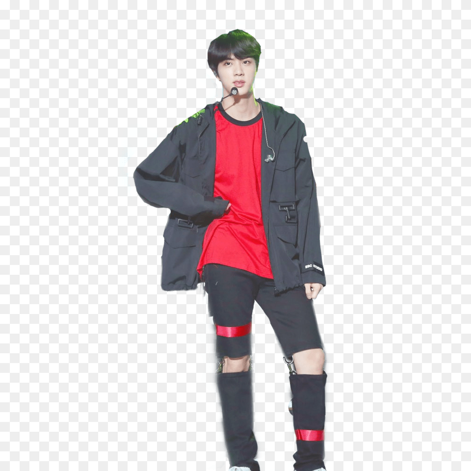 Seokjin Anpanman Jin Bts Red Black, Clothing, Coat, Jacket, Person Png Image