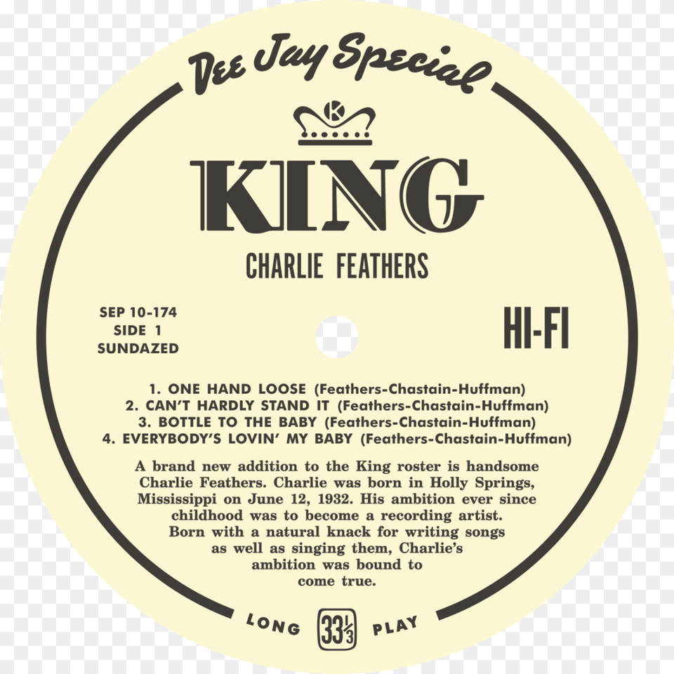 Sep 10 174 Charle Feathers Labels 1 King Records, Disk Free Png Download