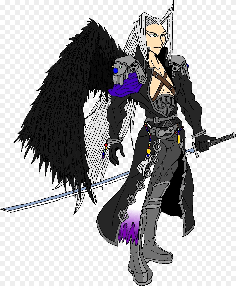 Sephiroth Sephiroth Soldier Belt, Person, Sword, Weapon, Book Free Png Download