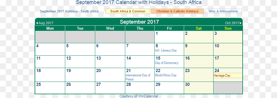 September 2017 Calendar With South Africa Holidays Spanish Holidays In September 2018, Text Free Transparent Png