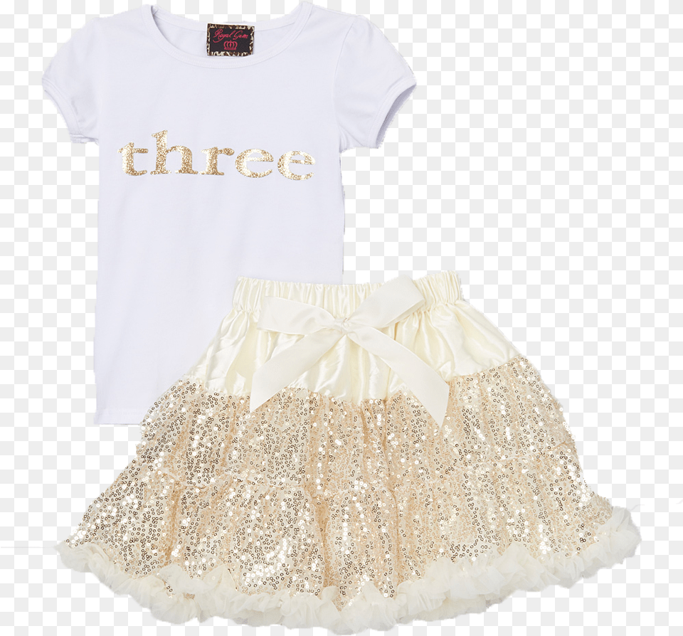 Sequin Gold Three 3 Birthday Pettiskirt Amp Top Tutu Ruffle, Clothing, Skirt, T-shirt, Dress Png