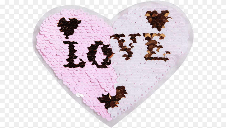 Sequin Reversible Pink Heart With Love In It Patch Heart, Plate Png