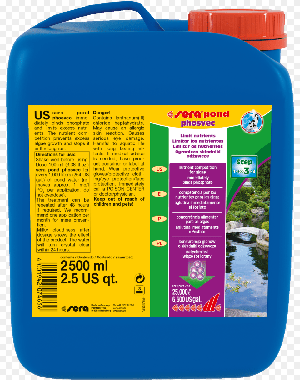 Sera Pond Phosvec 2500 Ml Sufficient For Sera Pond Phosvec Nutrient Supplement 5000 Ml, Bottle, Jug, Water Jug Free Png