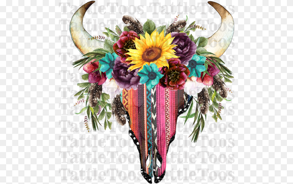 Serapefloral Bull Skull Cow Skull With Flowers, Pattern, Flower, Plant, Rose Png Image
