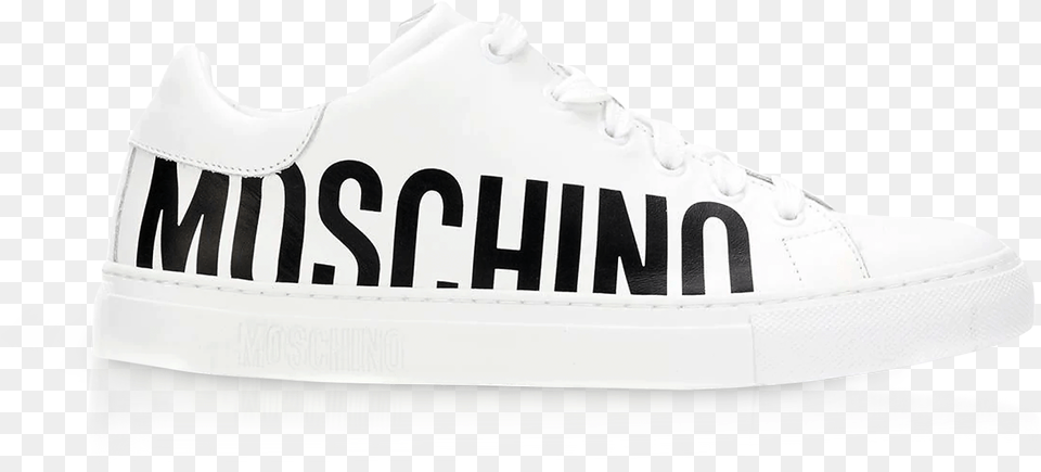 Serena White Calf Leather Low Top Sneakers Wblack Moschino, Clothing, Footwear, Shoe, Sneaker Free Transparent Png