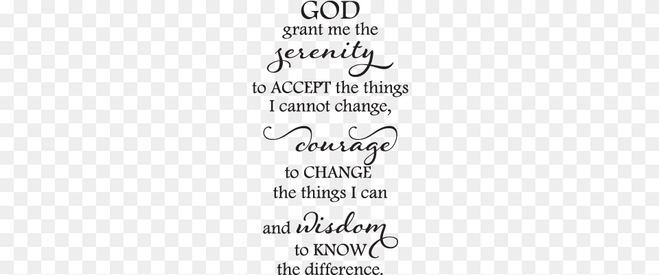 Serenity Prayer Elegant Wall Quotes Decal Perfect Full Serenity Prayer White, Text, Blackboard, Calligraphy, Handwriting Png