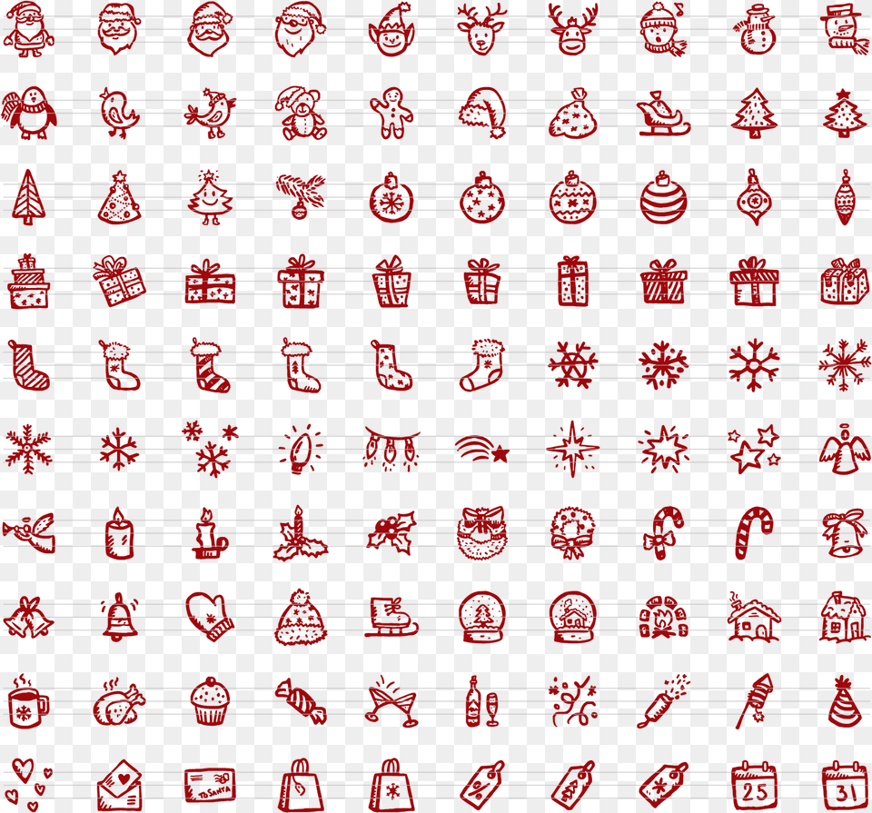 Series Of 100 Hand Drawn Christmas And New Year Icons Wordsearch For Language Features, Pattern, Blackboard Free Png