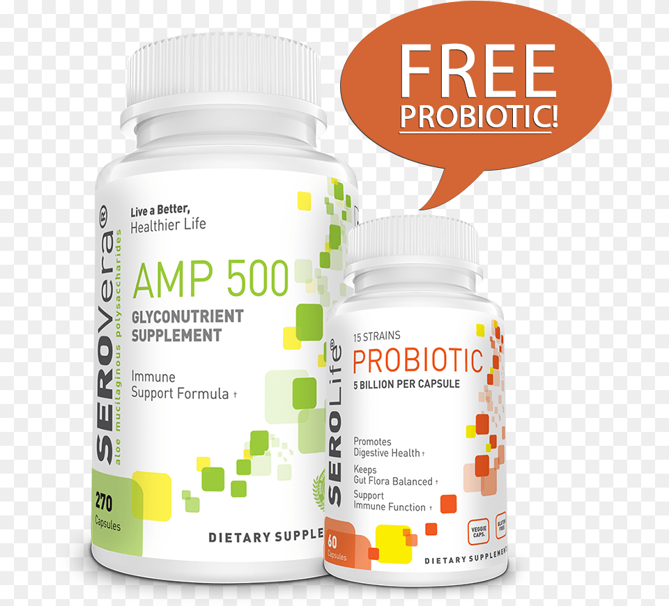 Serovera Amp 500 With Serolife Probiotic Amp Probiotic, Bottle, Shaker, Medication Free Png Download