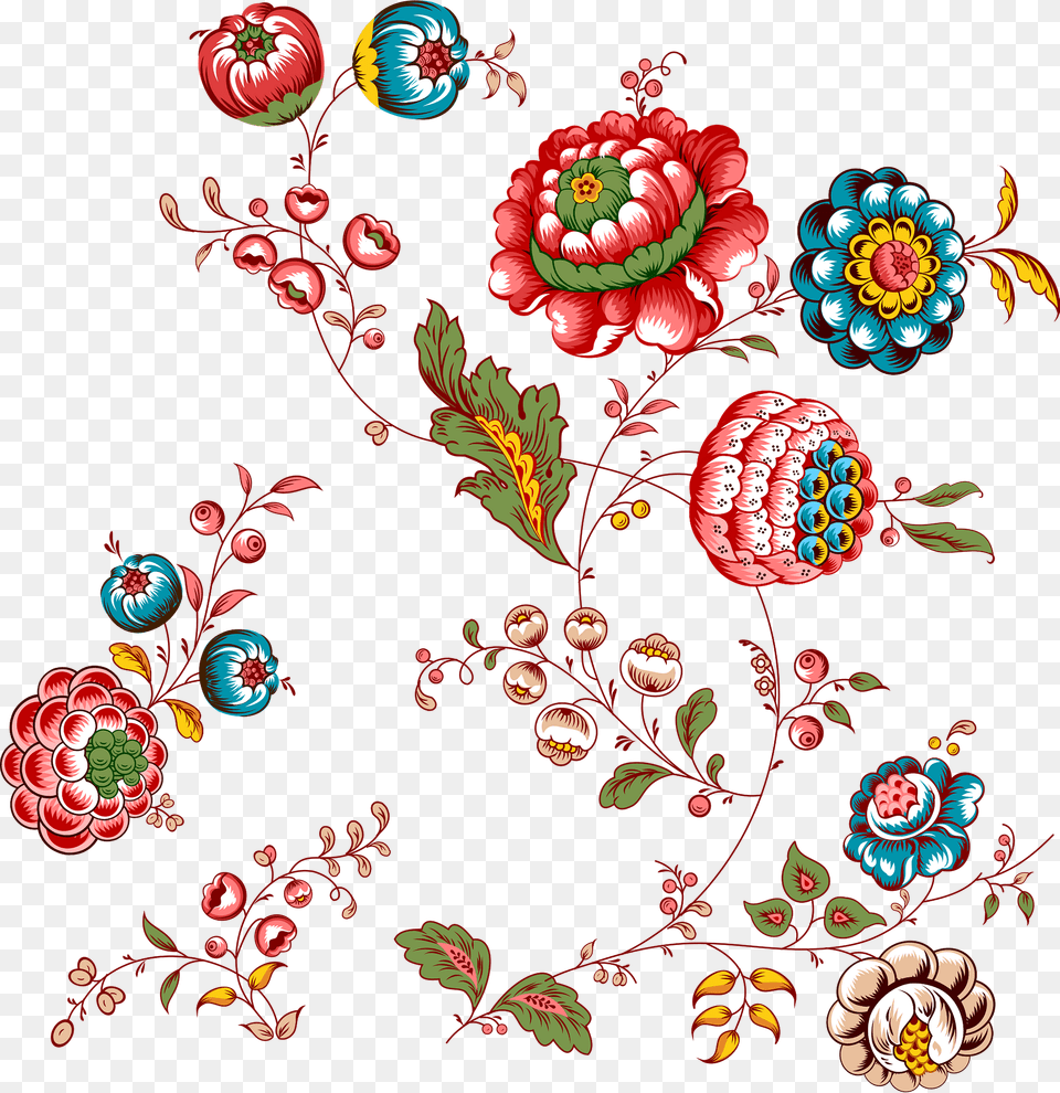 Serpentine Pattern Of Flowers And Foliage Clipart, Art, Floral Design, Graphics, Embroidery Free Png Download