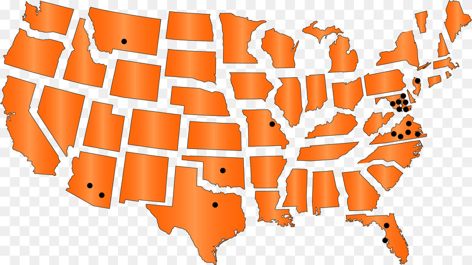 Service Areas Black Dots 08 Magnetic United States Map Whiteboard, Brick Png Image