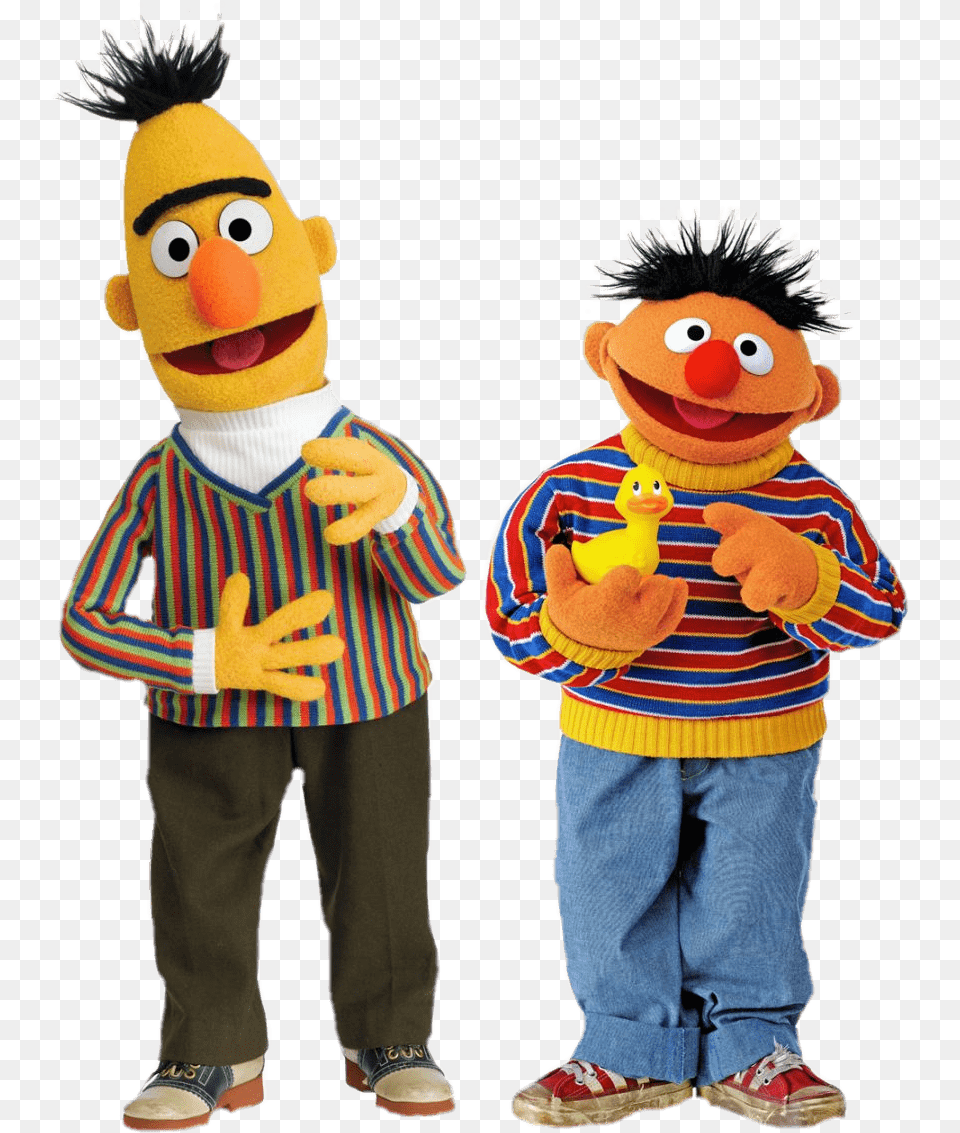Sesame Street Bert And Ernie With Duck Bert Ernie, Toy, Plush, Clothing, Pants Png