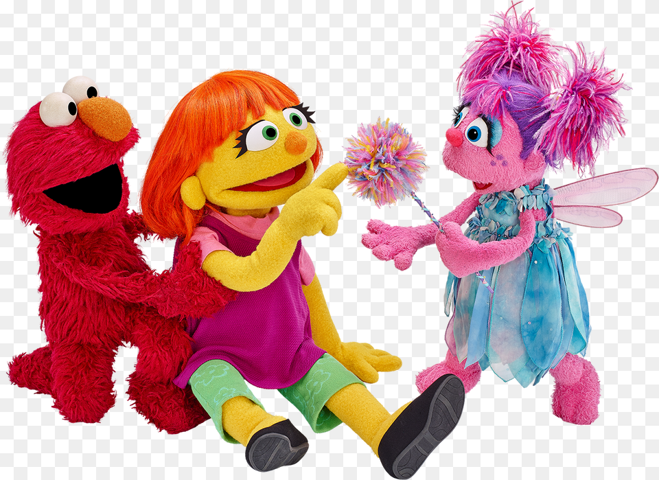 Sesame Street Julia Elmo And Abby, Toy, Plush, Person, Baby Free Png Download
