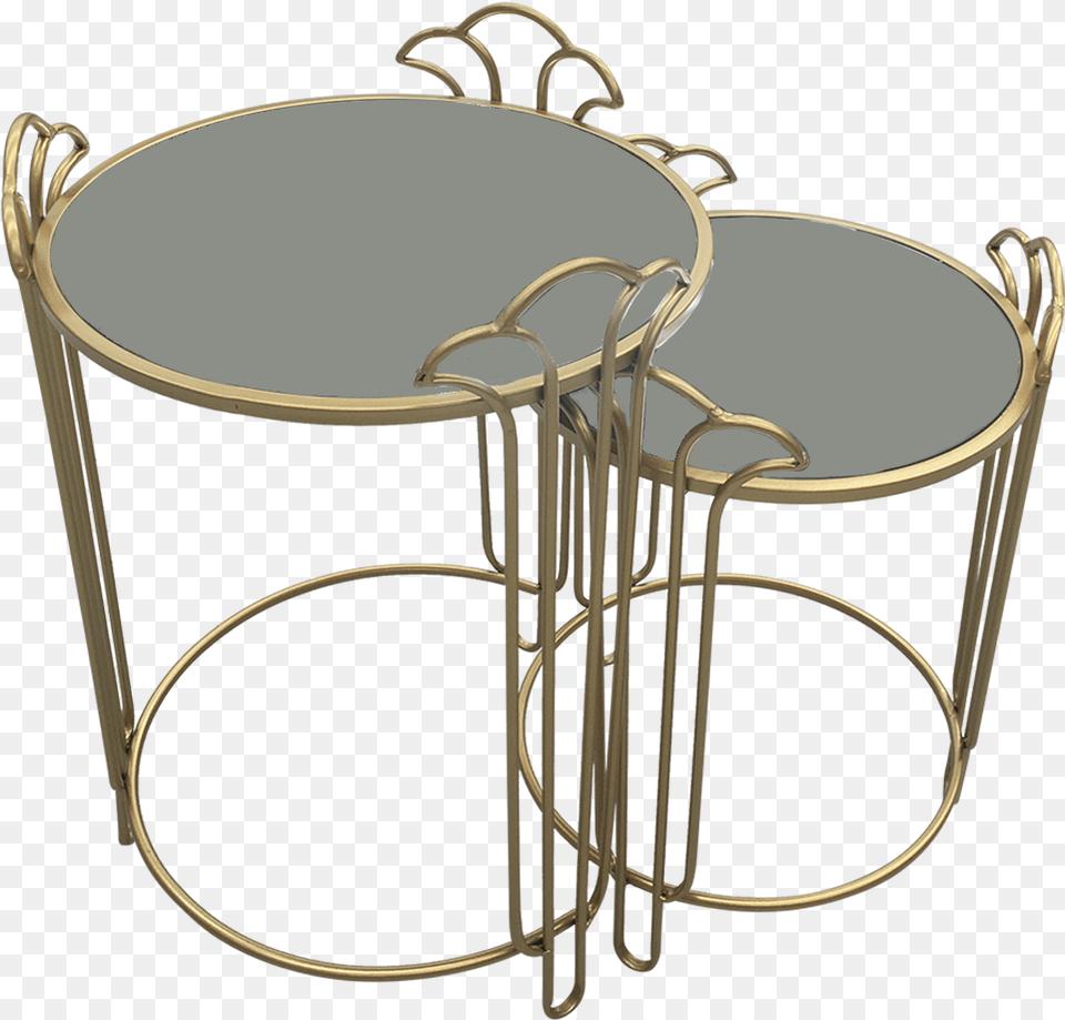 Set 2 Gold Round Side Tables With Overarching Frame Solid, Furniture, Table, Dining Table, Coffee Table Png Image