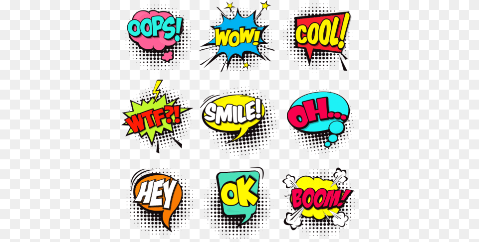 Set Colorful Comic Speech Bubbles Comic Pop Art Vectores, Sticker, Logo Png Image