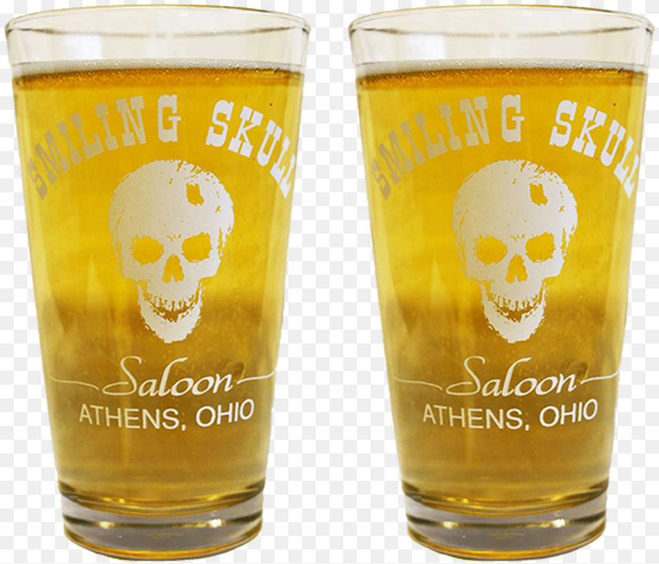 Set Of 2 Smiling Skull Pint Glasses Beer Glass, Alcohol, Liquor, Beverage, Beer Glass Free Transparent Png