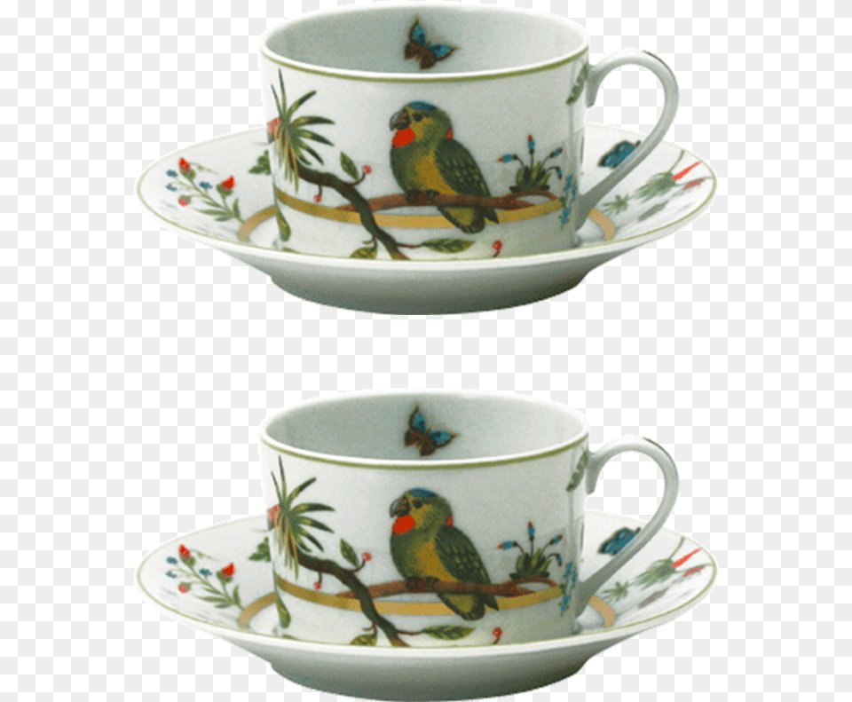 Set Of 2 Tea Cups And Saucers Alain Thomas By Alain Ceramic, Cup, Saucer, Animal, Bird Png