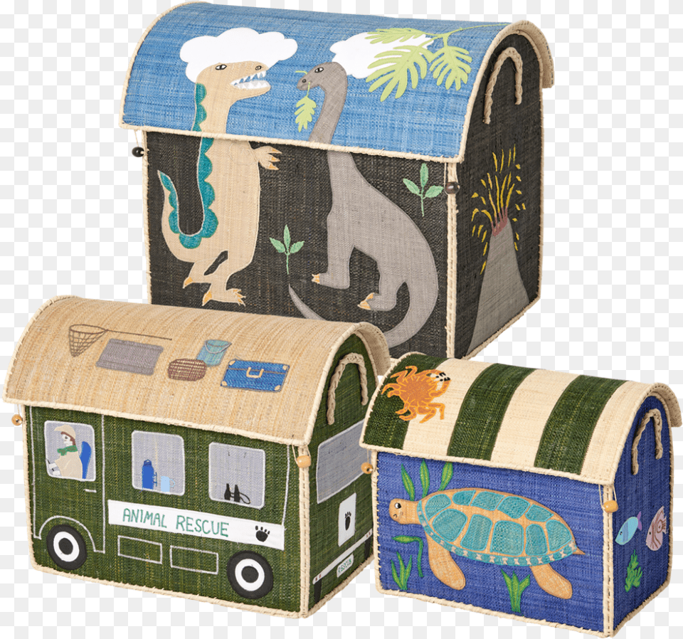 Set Of 3 Animal Theme Raffia Toy Storage Baskets Rice, Reptile, Sea Life, Treasure, Turtle Png