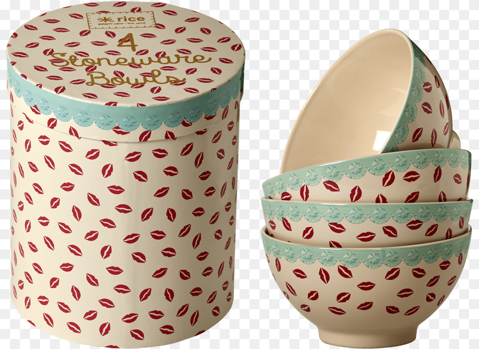 Set Of 4 Kiss Printed Stoneware Bowls By Rice Dk 4 Kiss Printed Stoneware Bowls In Gift Box Cream By, Art, Porcelain, Pottery, Bowl Png Image