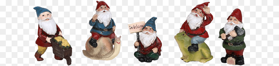 Set Of 5 Mini Gnome Statues Santa Claus, Figurine, Baby, Person Png Image