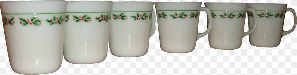 Set Of 6 Heavy Pyrex Corning Christmas Holly Days D, Art, Cup, Porcelain, Pottery Free Transparent Png