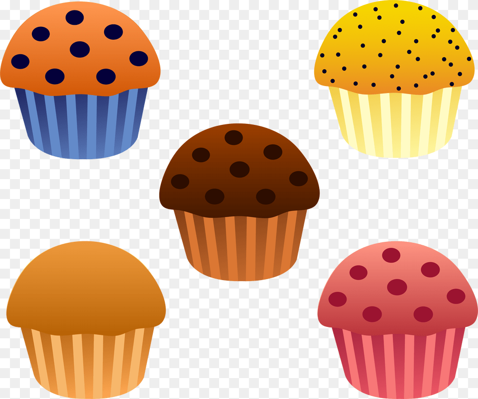 Set Of Five Assorted Muffins Muffin Clipart, Cake, Cream, Cupcake, Dessert Free Png