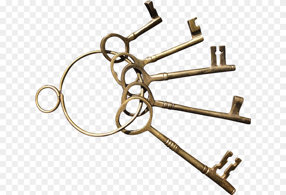 Set Of Five Brass Decorator Skeleton Keys On A Brass Brass Keys On A Ring, Key Free Png Download