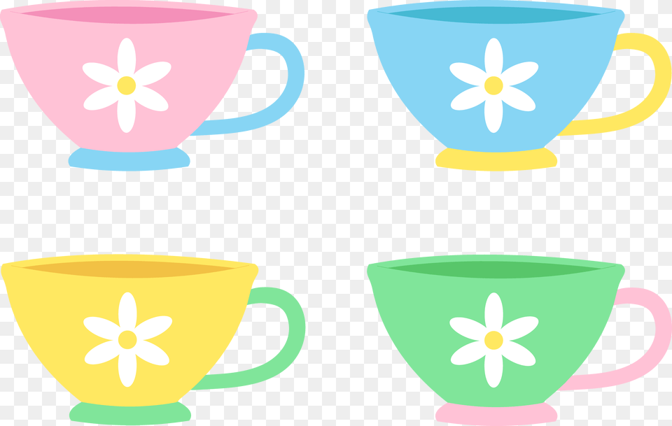Set Of Four Cute Pastel Tea Cups Clip Art, Cup, Beverage, Coffee, Coffee Cup Free Png