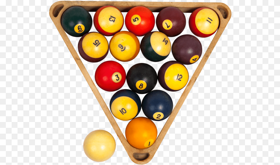 Set Of Pool Balls With Rack Pool Ball Set, Furniture, Table, Indoors, Triangle Free Transparent Png