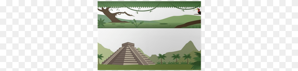 Set Of Rain Forest River And Aztec Pyramid Landscape Paisaje Azteca, Outdoors, Field, Grassland, Nature Free Png Download