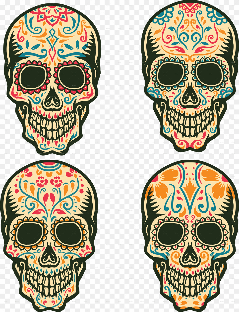 Set Of Sugar Skulls Skull, Person, Art, Head, Face Free Png
