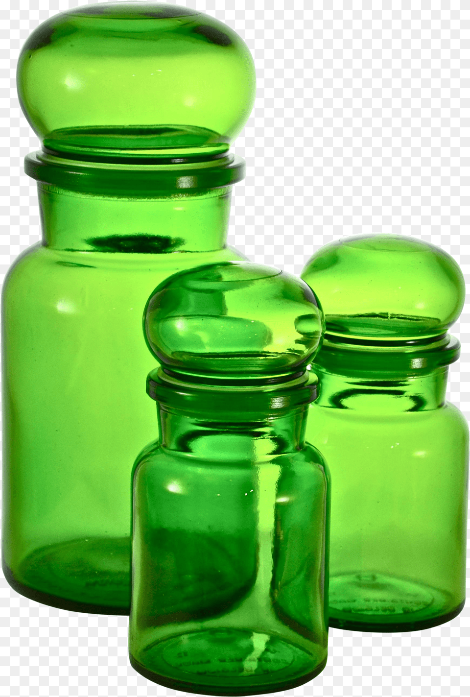 Set Of Three Lush Green Glass Ball Top Apothecary Jars Apothecary Jars Plastic Screw Top Png Image
