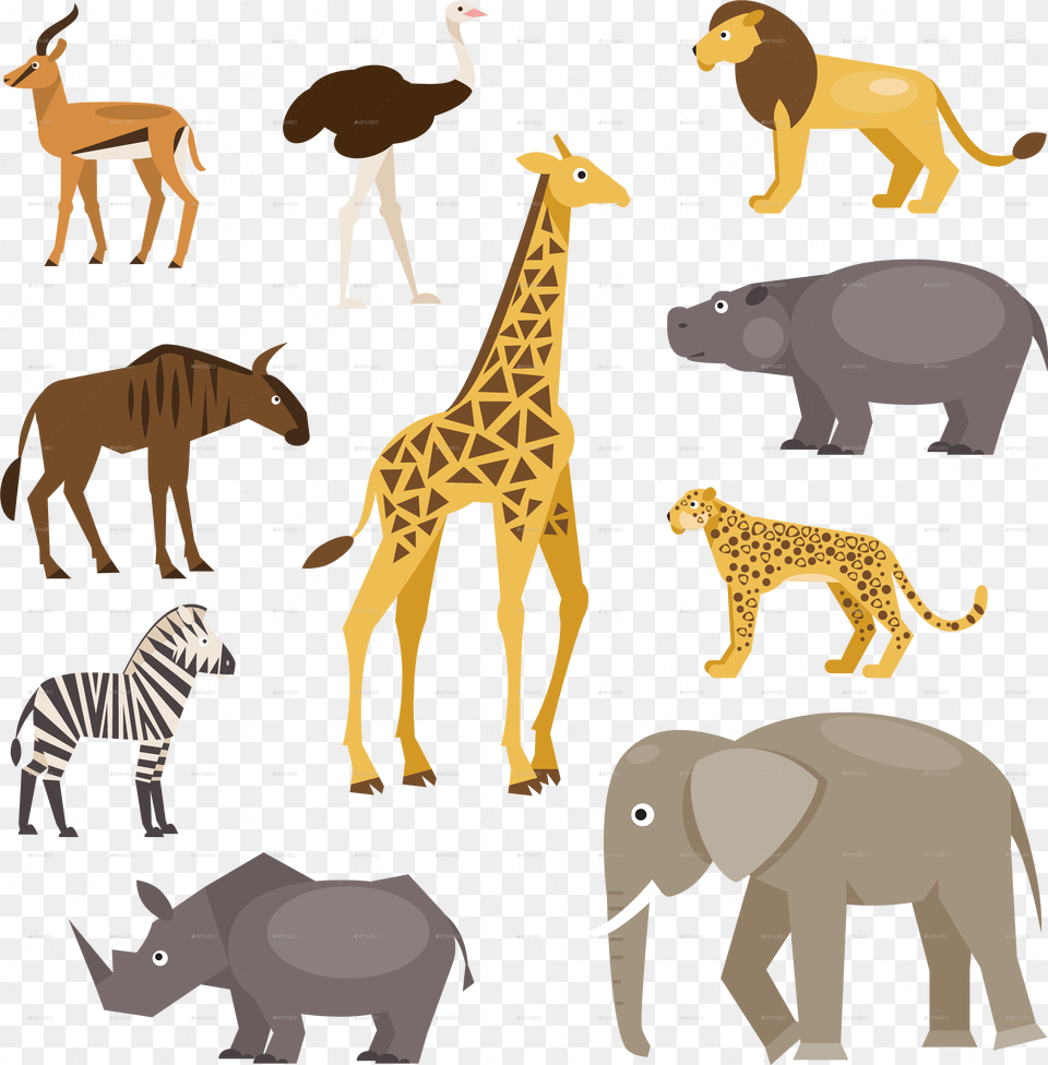 Set Savanna Animals Savanna Animals, Animal, Wildlife, Bird, Giraffe Free Png