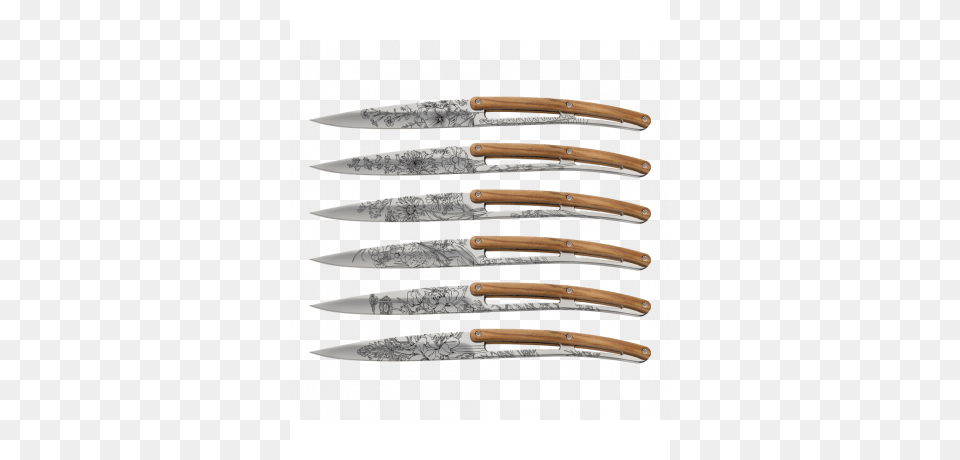 Set6pcs 2 Deejo 6 Steak Knives Mirror Finish Olive Wood Tattoo, Cutlery, Weapon, Blade, Knife Png
