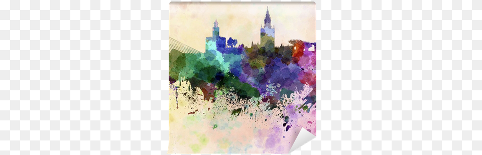 Seville Skyline In Watercolor Background Wall Mural Painting Transparent, Art, Modern Art, Purple, Canvas Png