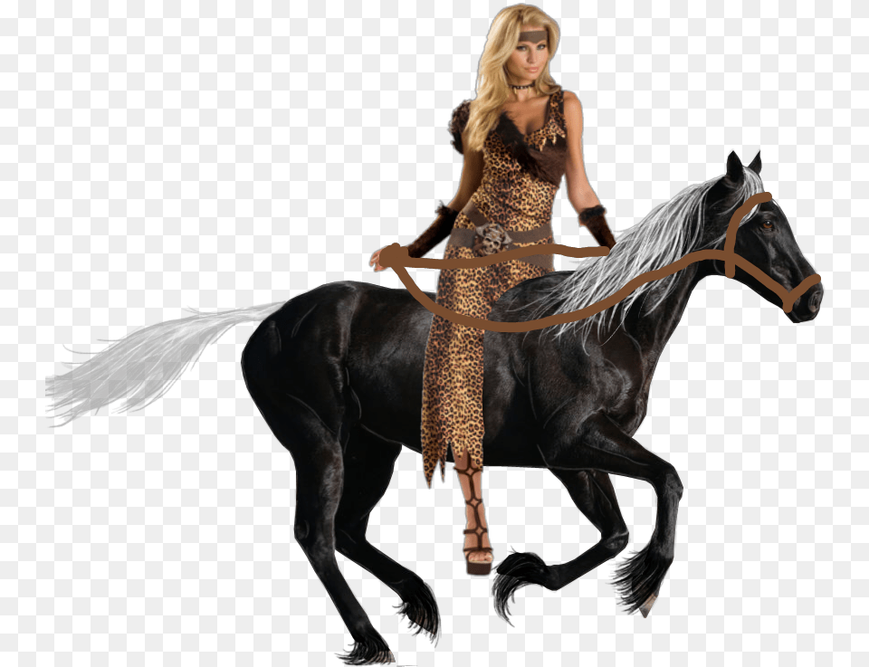 Sexy Barbarian Woman Riding Her Beautiful Black Horse Barbarian Woman On Horse, Adult, Person, Female, Mammal Free Png
