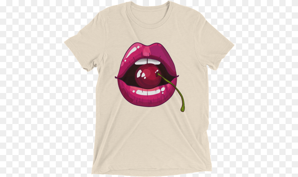 Sexy Cherry Lips With Open Mouth Short Sleeve T Shirt Chevy Colorado Zr2 Shirt, T-shirt, Clothing, Food, Fruit Free Png Download
