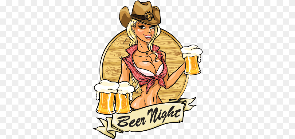 Sexy Country Girl In Beer Night Sign Beer Woman Cartoon, Alcohol, Beverage, Clothing, Hat Free Png Download