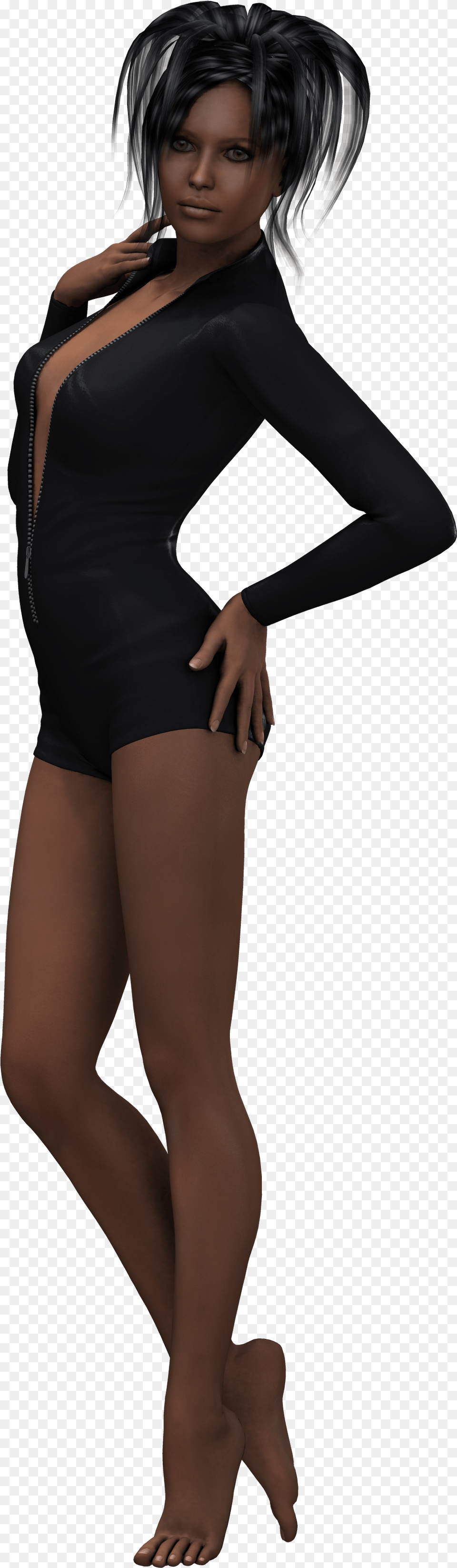 Sexy Female Sexy Digital Woman In Black Swimsuit Tights, Adult, Sleeve, Person, Long Sleeve Free Png Download
