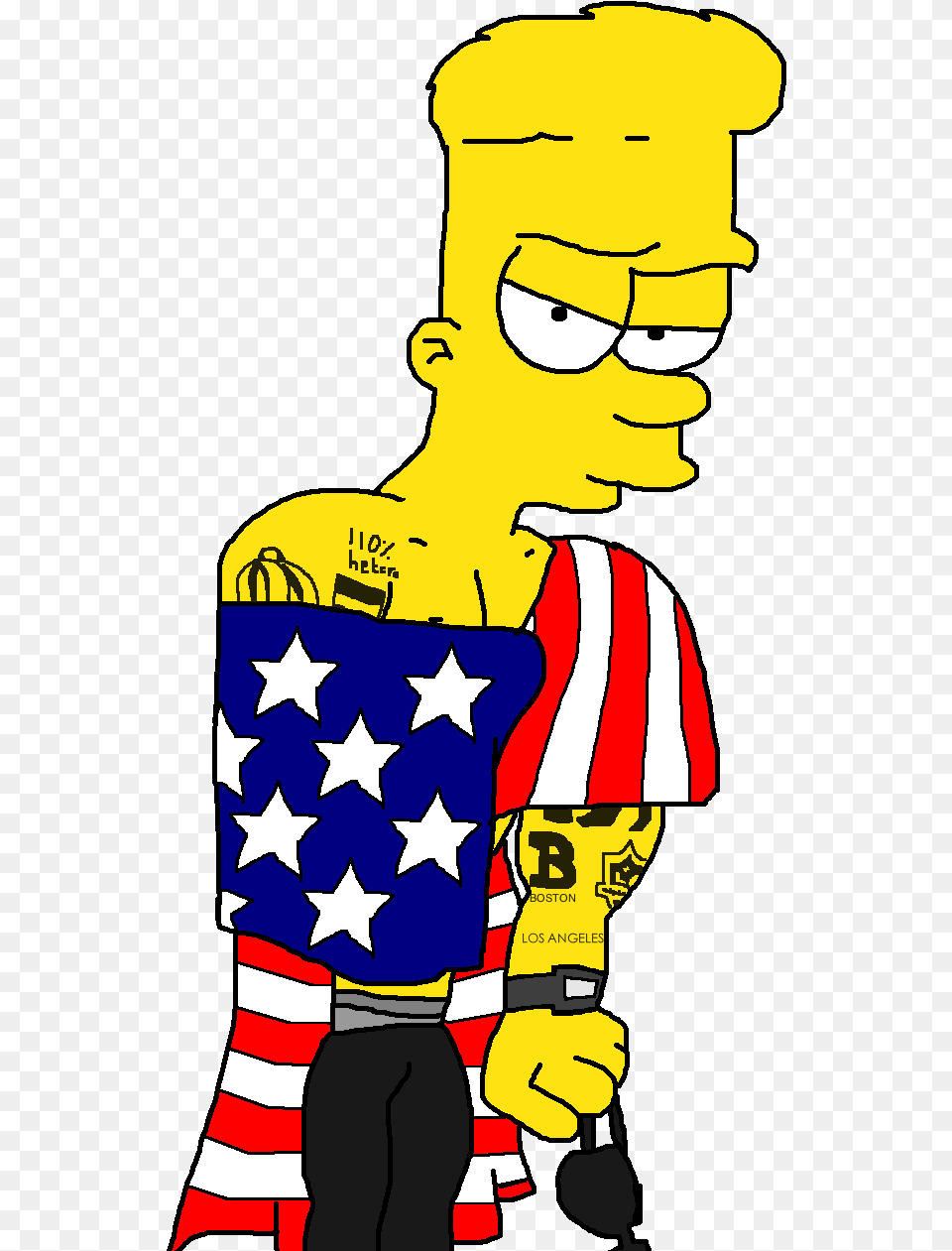 Sexy Muscle Bart Simpson With American Flag By Dgm Art, Person, Face, Head Free Transparent Png